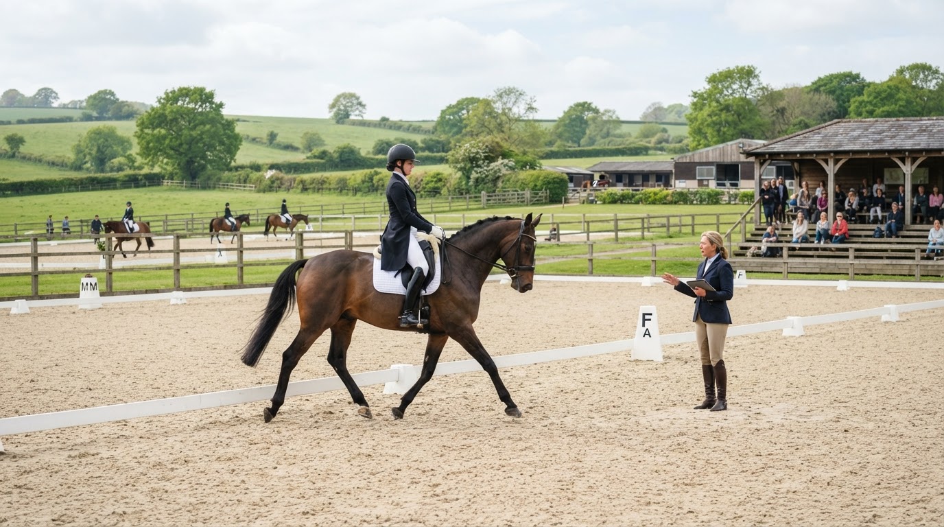 Equestrian clinic instructor teaching