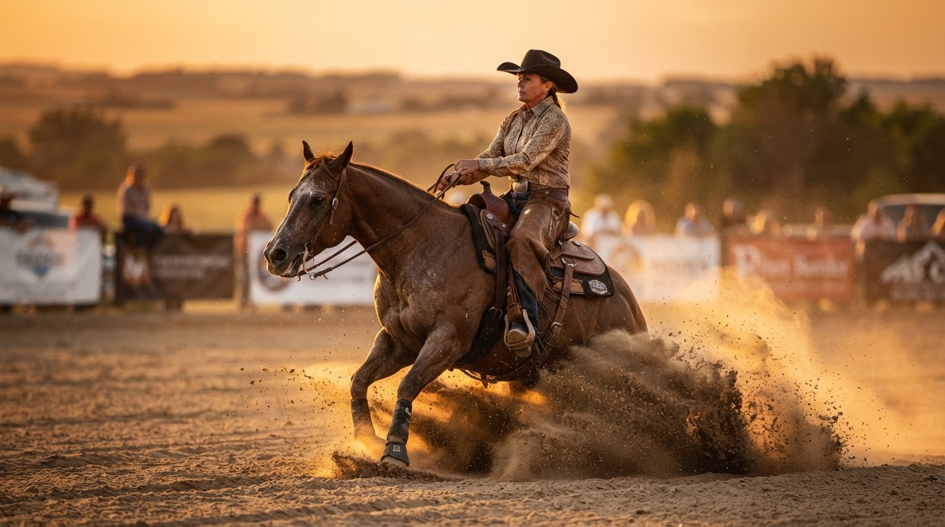 Western reining horse performing a sliding stop
