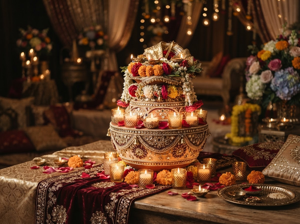 A decorated Jaggo pot for a wedding celebration