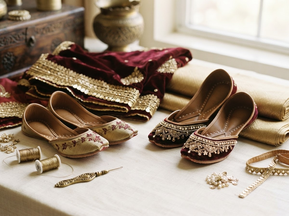 Jutti, gota trims and folded fabrics from the Jasbir Tailor shop