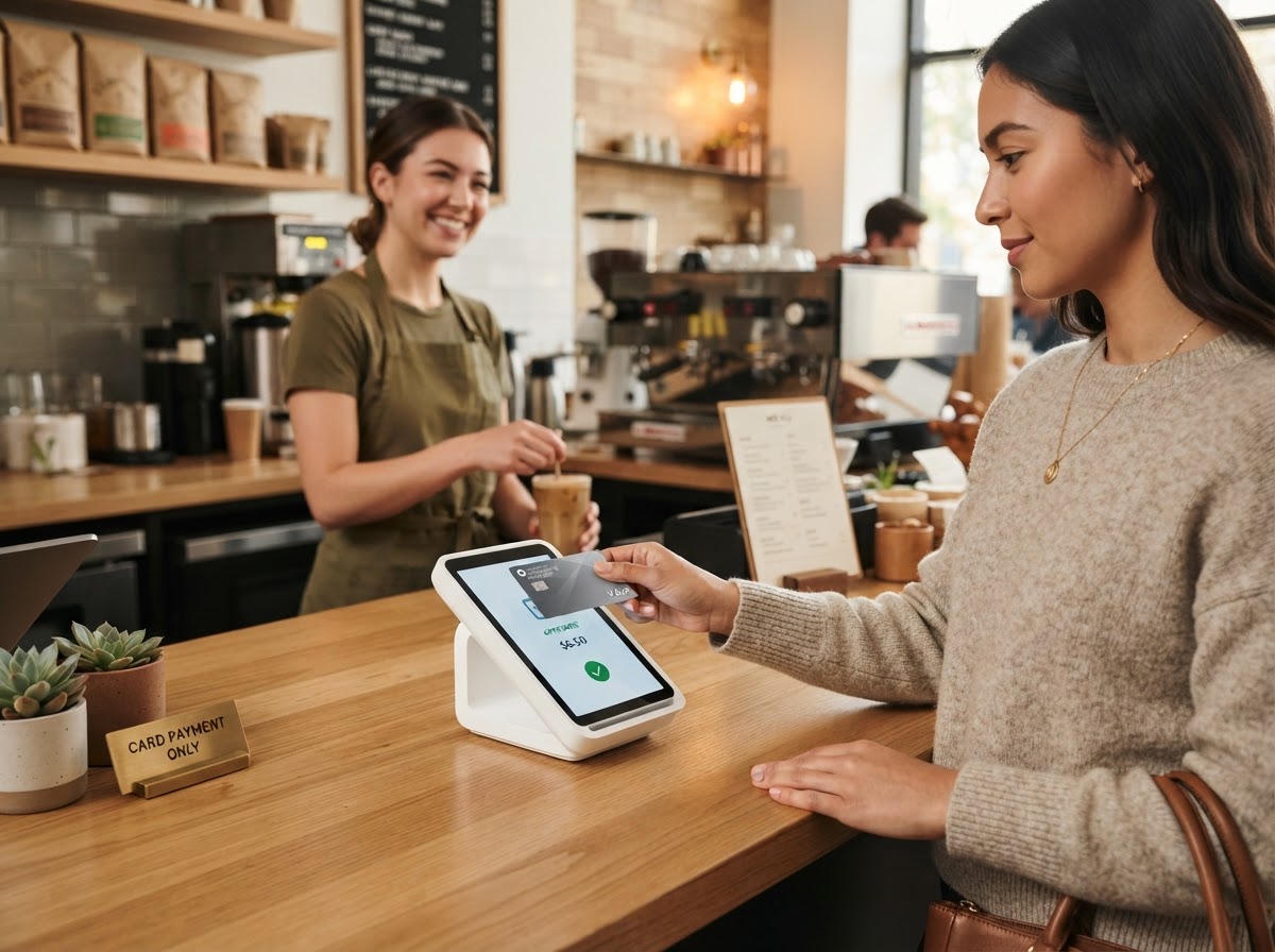 Customer paying with a credit card at a small business point of sale