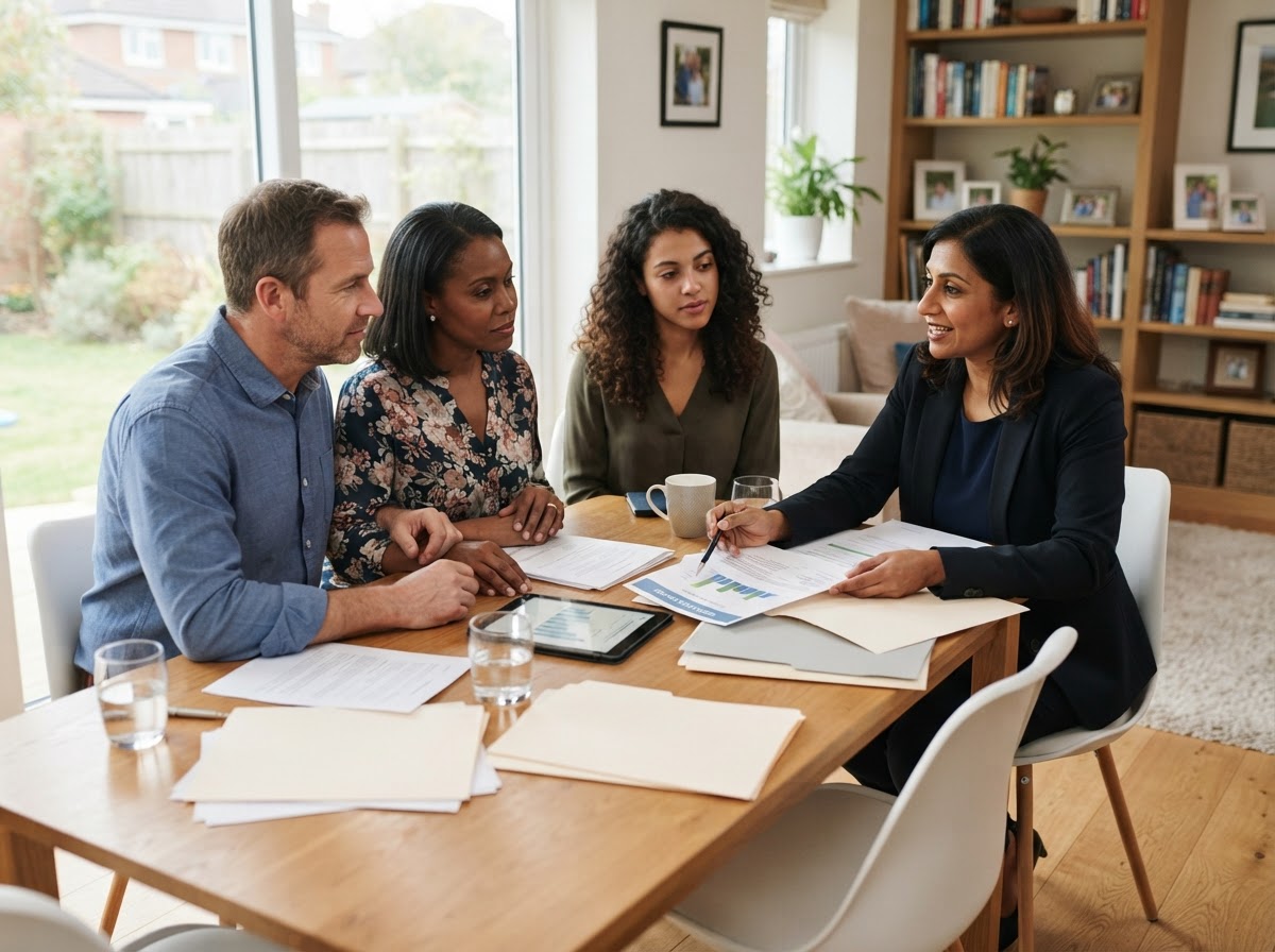 Business owner planning a living trust with family