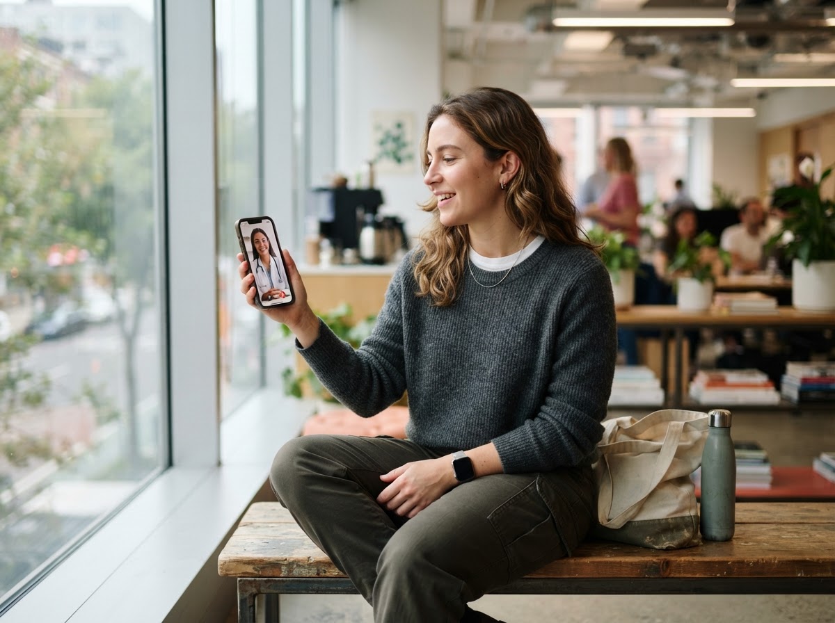 Employee taking a virtual doctor call during a work break