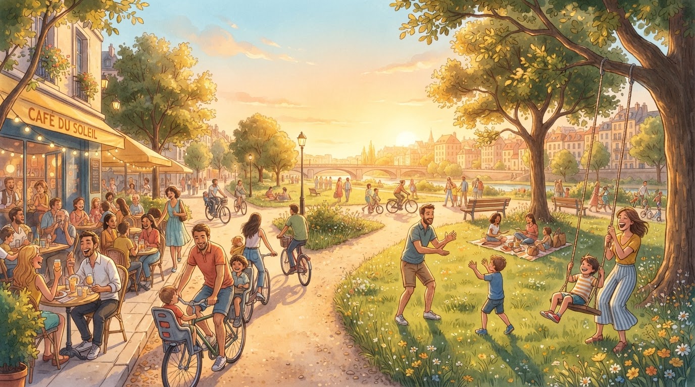 People enjoying a long bright evening outdoors at sunset, one of the most popular benefits of Daylight Saving Time
