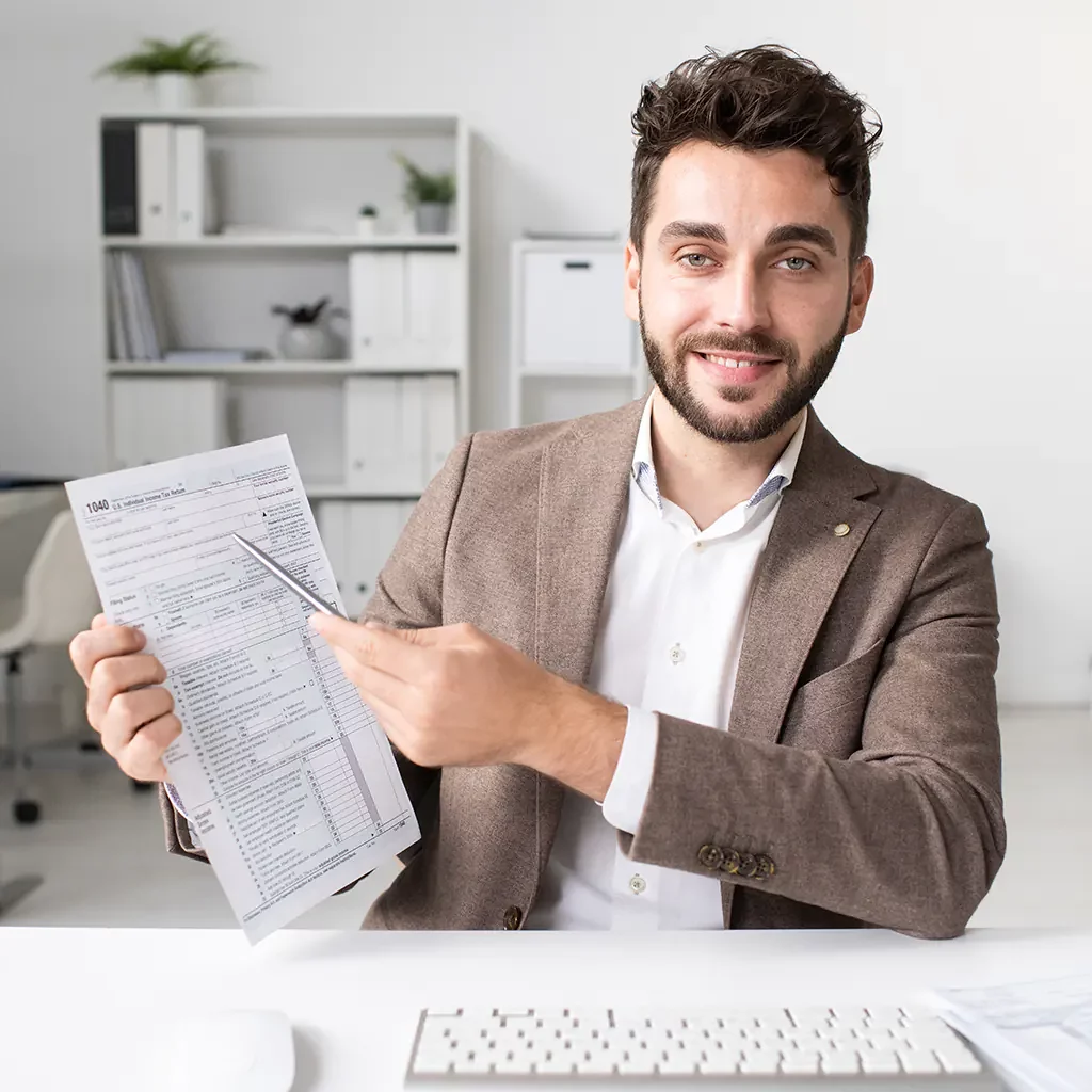 Accountant pointing at tax form