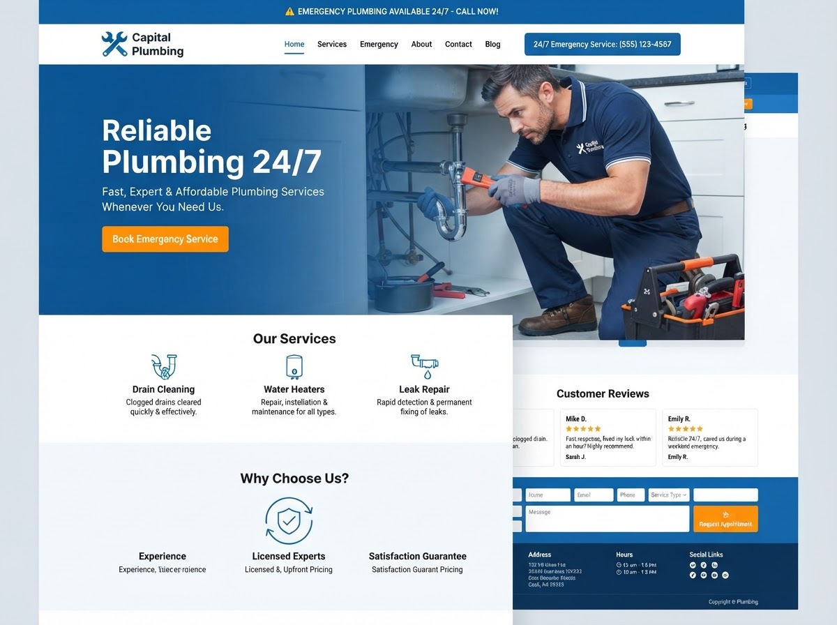 Example Plumbing business website mockup