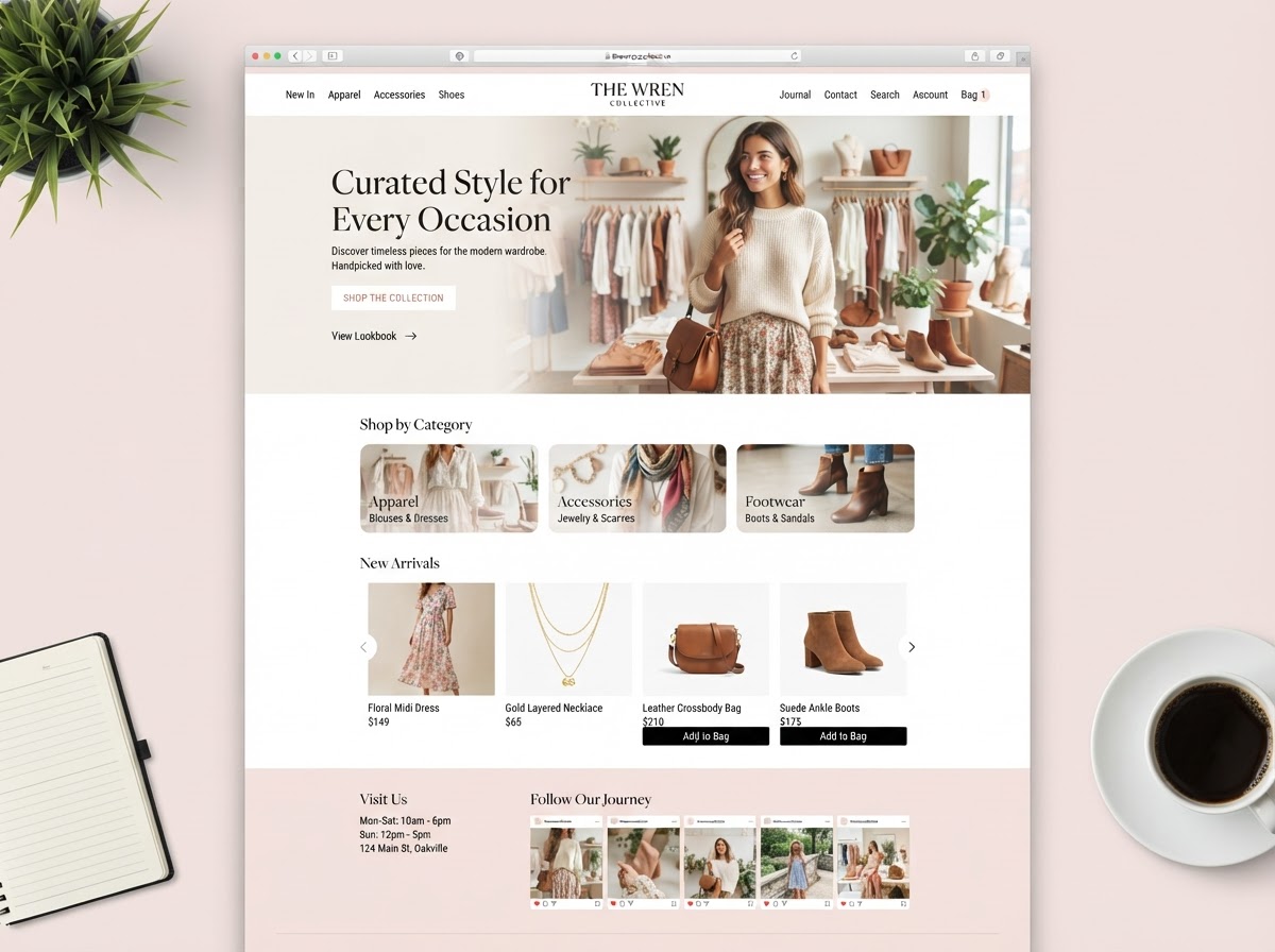 Example Boutiques business website mockup
