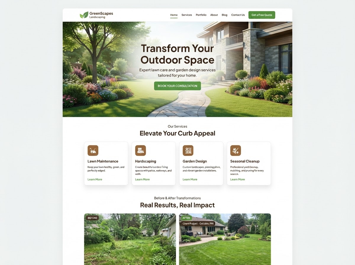 Example Landscaping business website mockup