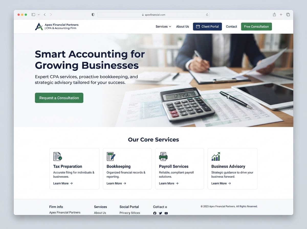 Example CPAs & Accounting business website mockup
