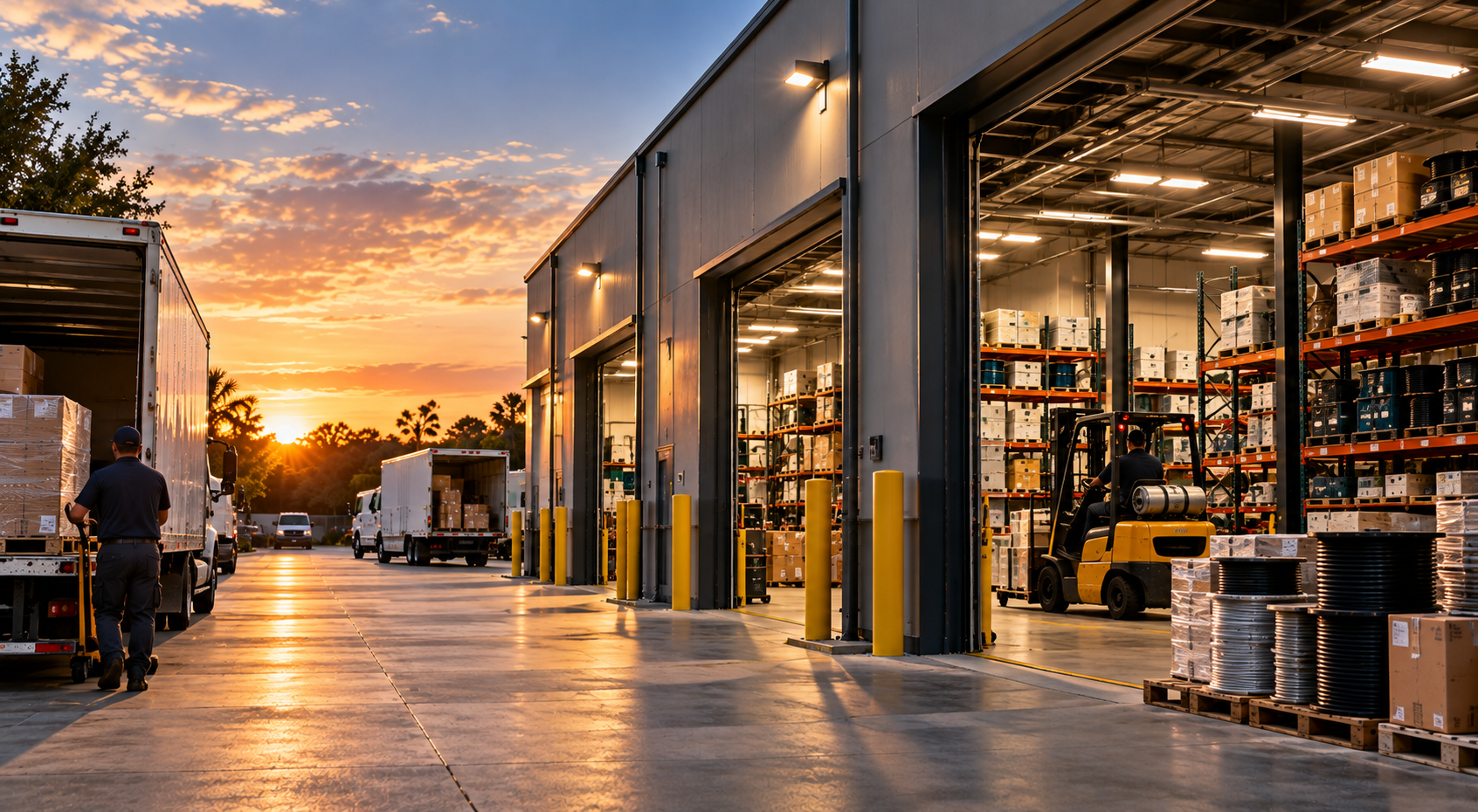 CED Saint Petersburg warehouse staging bays, delivery trucks and vendor-managed inventory loading dock