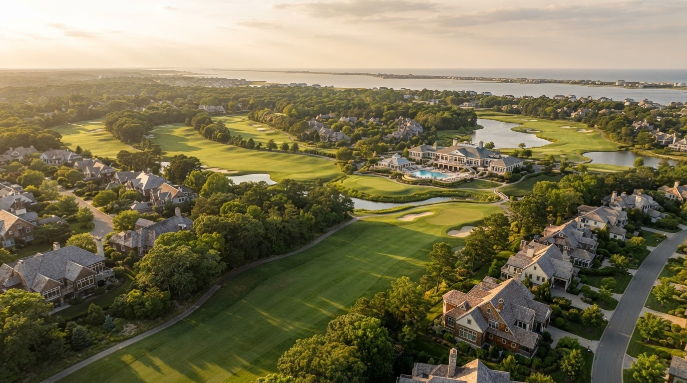 Vista aérea de Bear Trap Dunes al atardecer