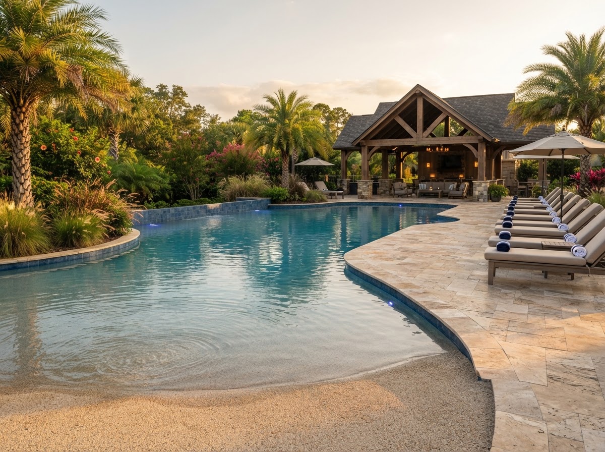 Piscina comunitaria con beach entry