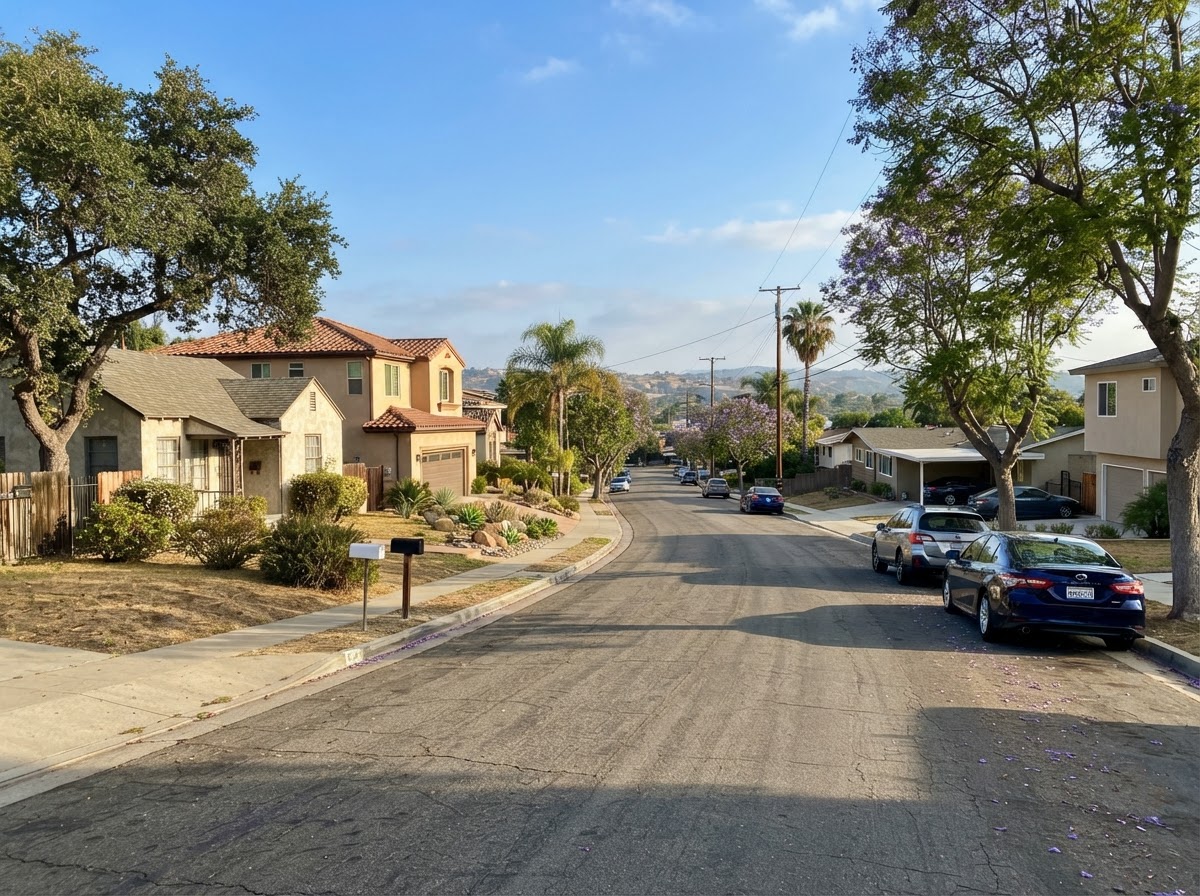 Residential neighborhood street in El Cajon, CA