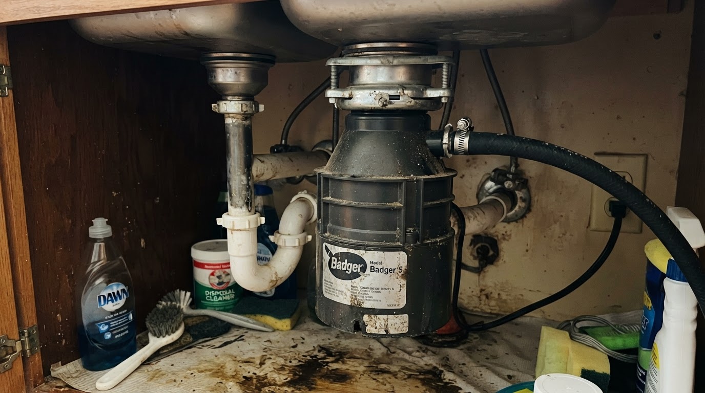 Under-sink garbage disposal mounted to a kitchen sink drain