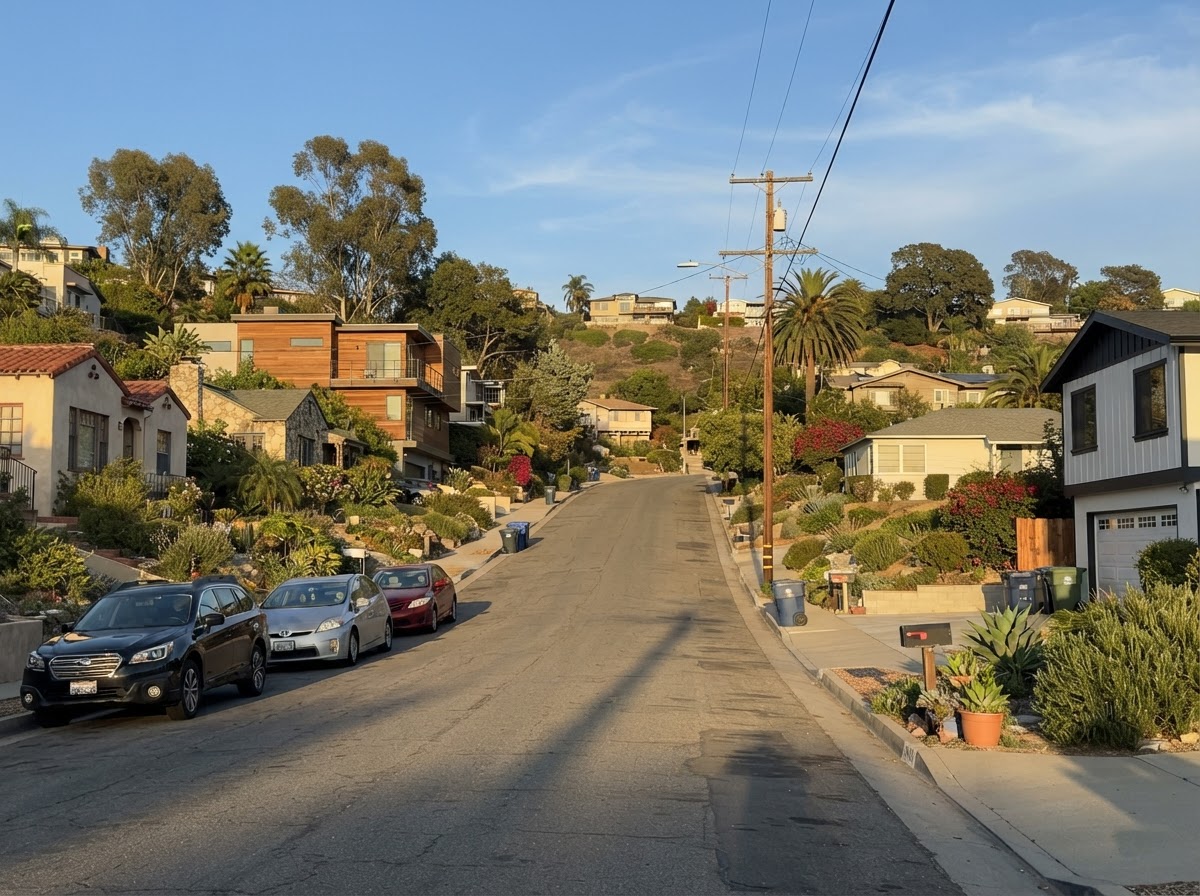 Residential neighborhood street in La Mesa, CA