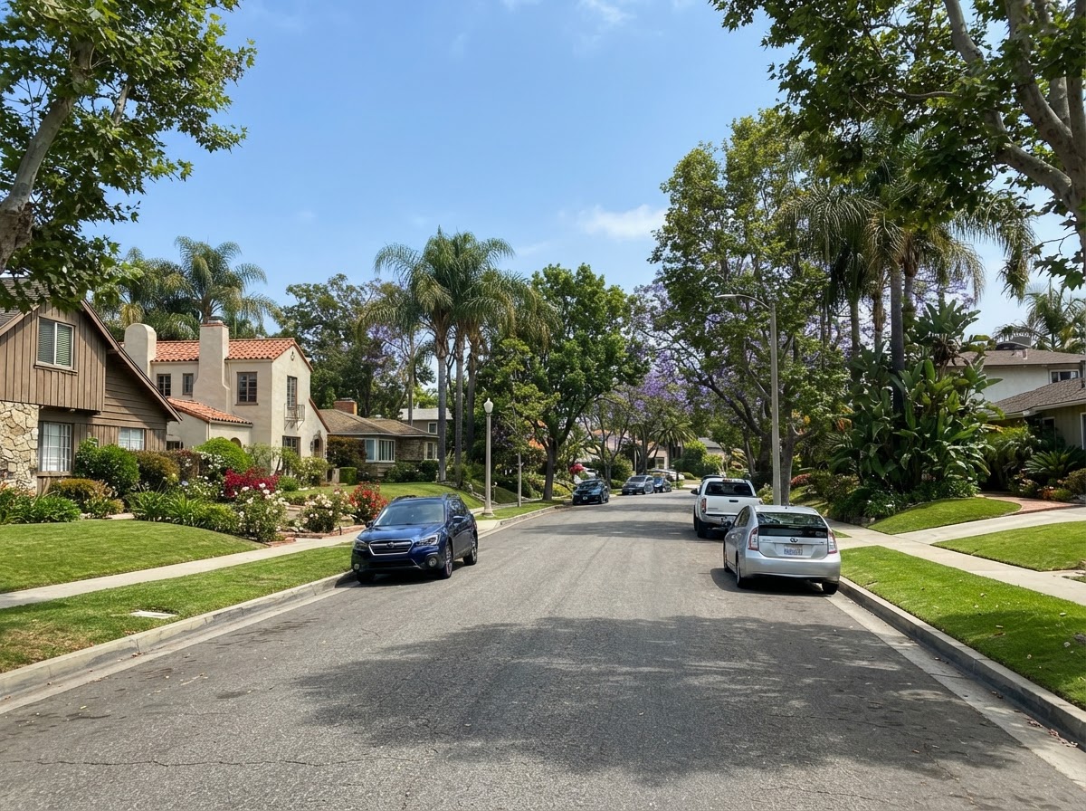Residential neighborhood street in San Carlos, San Diego, CA