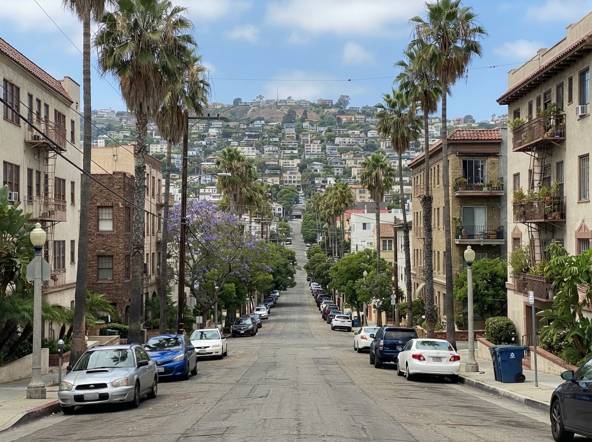 Residential neighborhood street in Hillcrest, San Diego, CA
