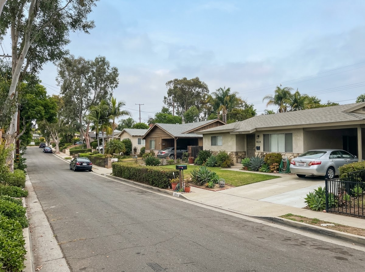 Residential neighborhood street in Allied Gardens, San Diego, CA