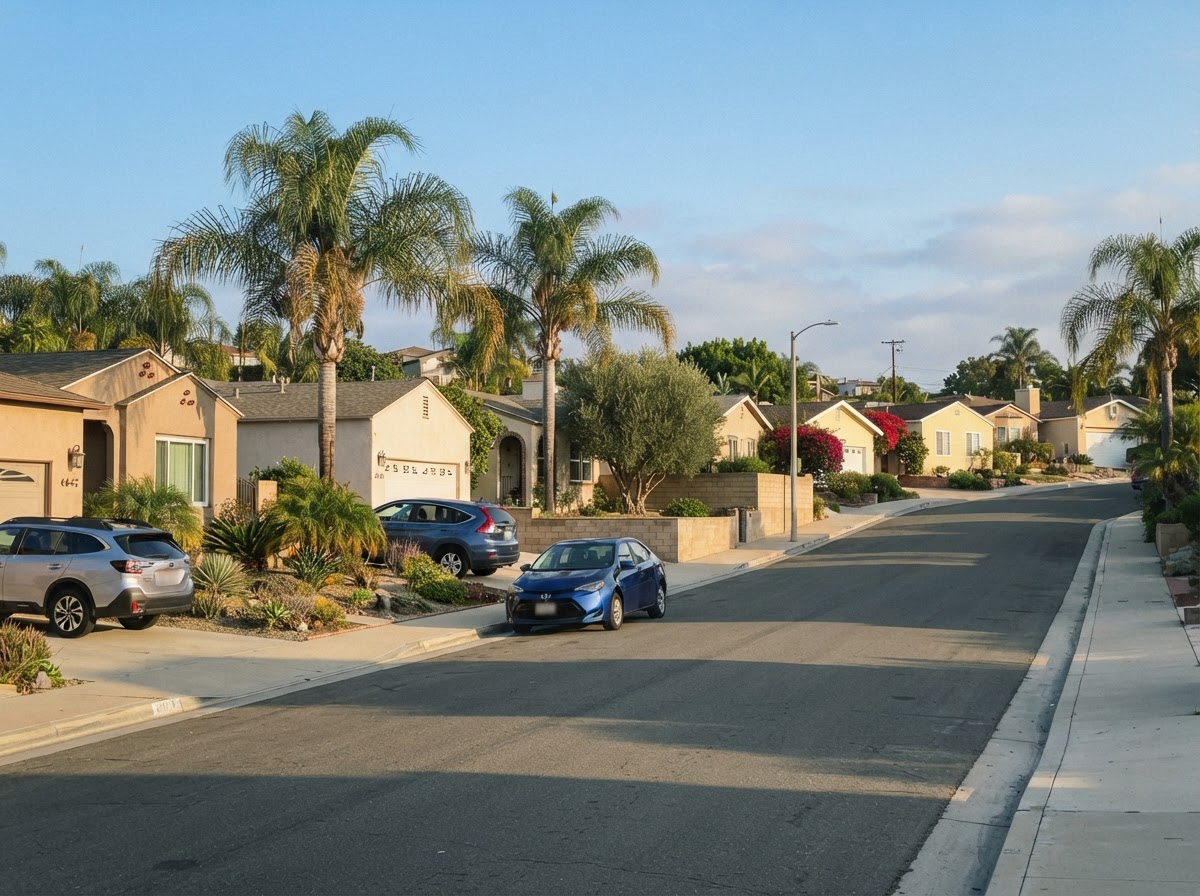 Residential neighborhood street in San Diego, CA
