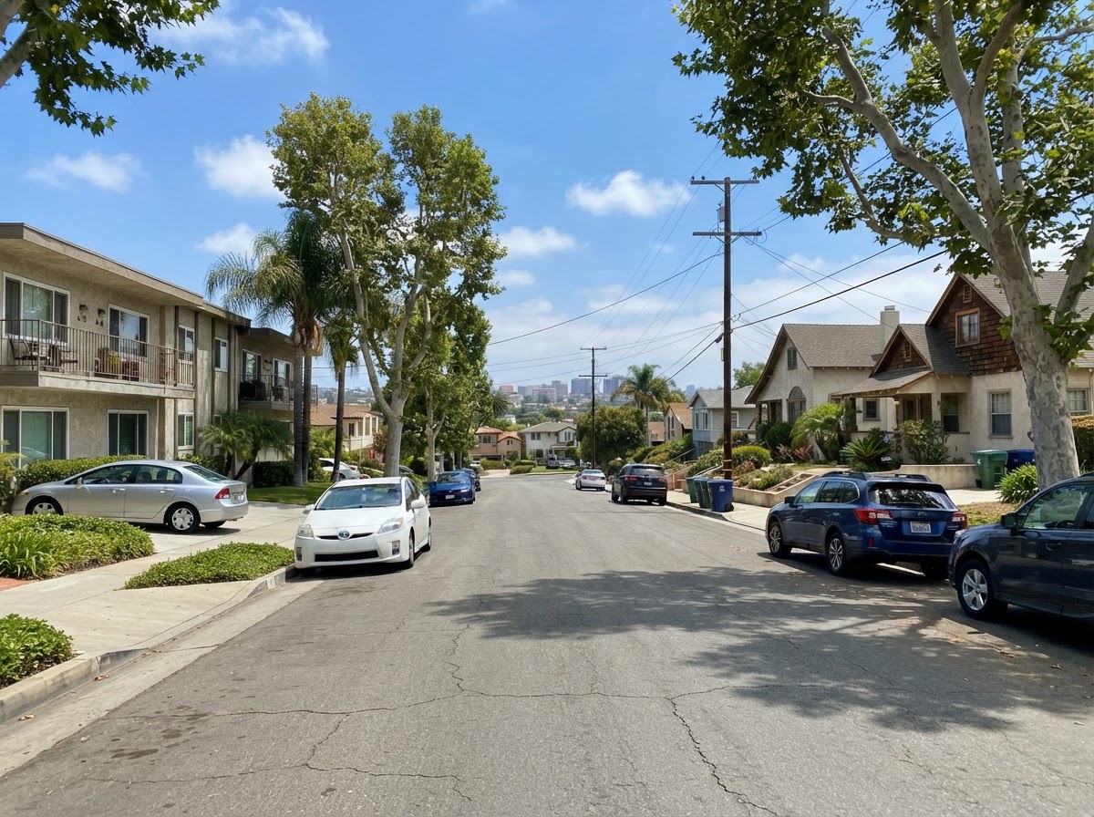 Residential neighborhood street in College Area, San Diego, CA