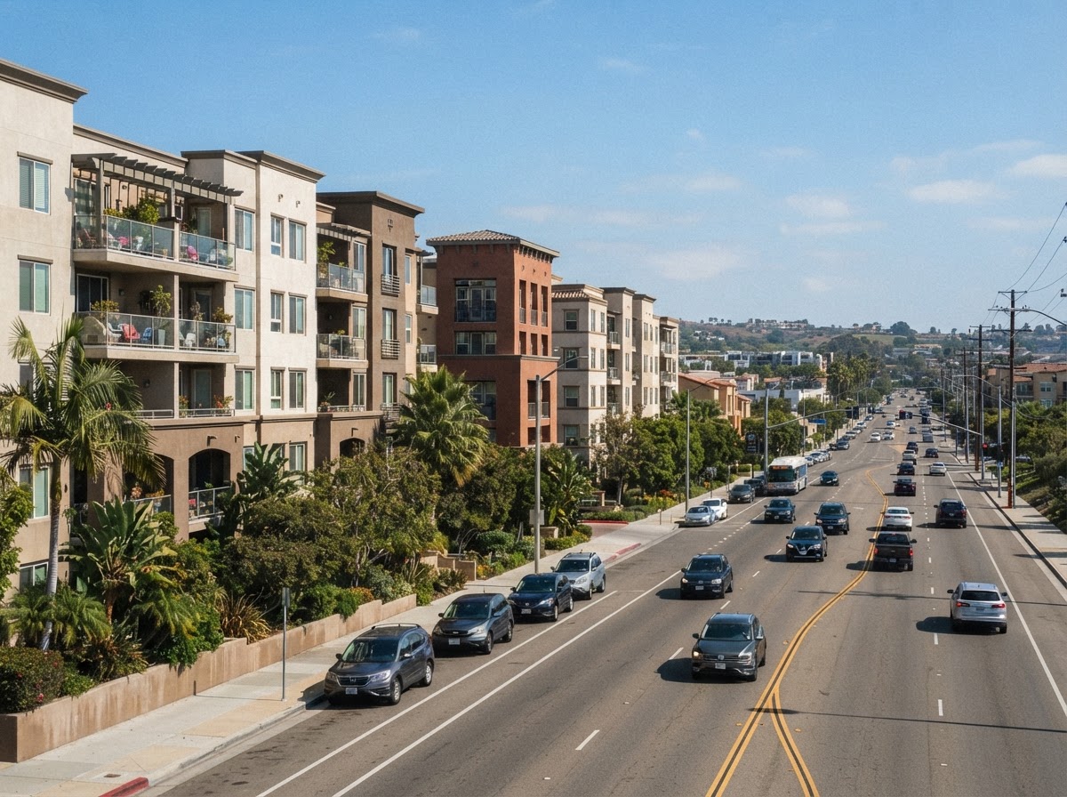 Residential neighborhood street in Mission Valley, San Diego, CA