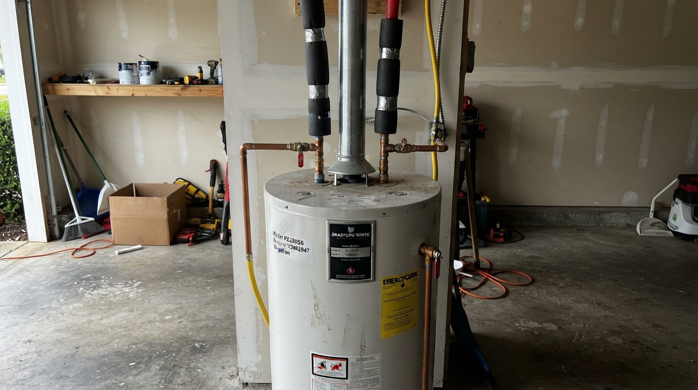 Newly installed tank water heater with insulated supply lines