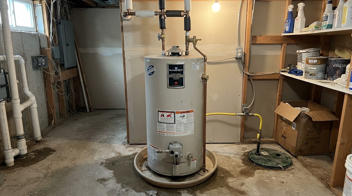 Tank water heater installed in a San Diego utility closet