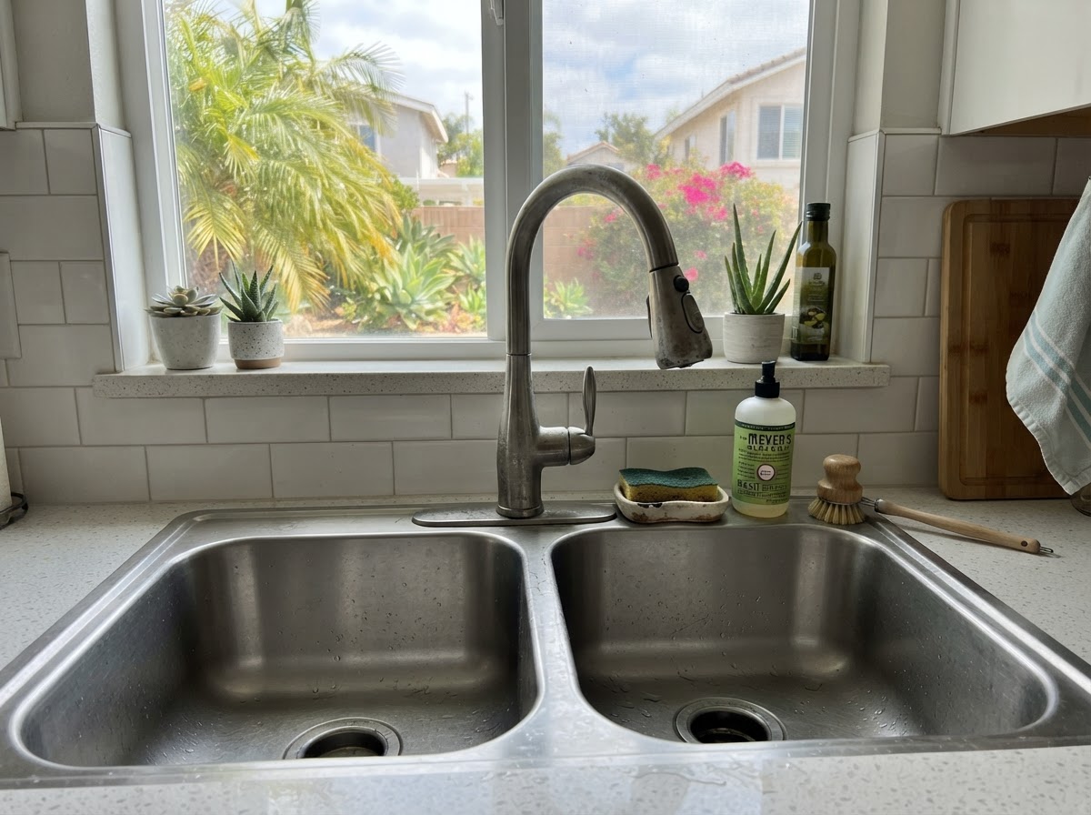 Kitchen faucet and sink in a San Diego residence
