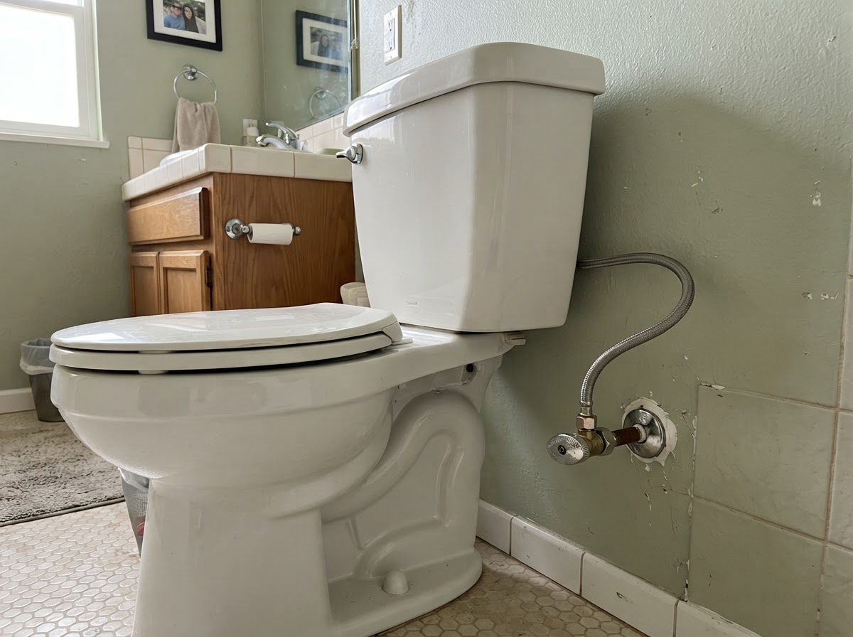Residential toilet and water supply line in a San Diego bathroom
