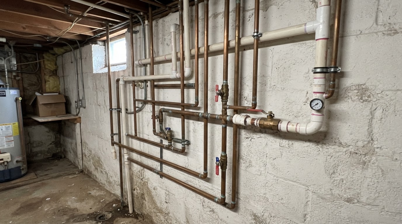 Bathroom vanity plumbing with shutoff valves in San Diego