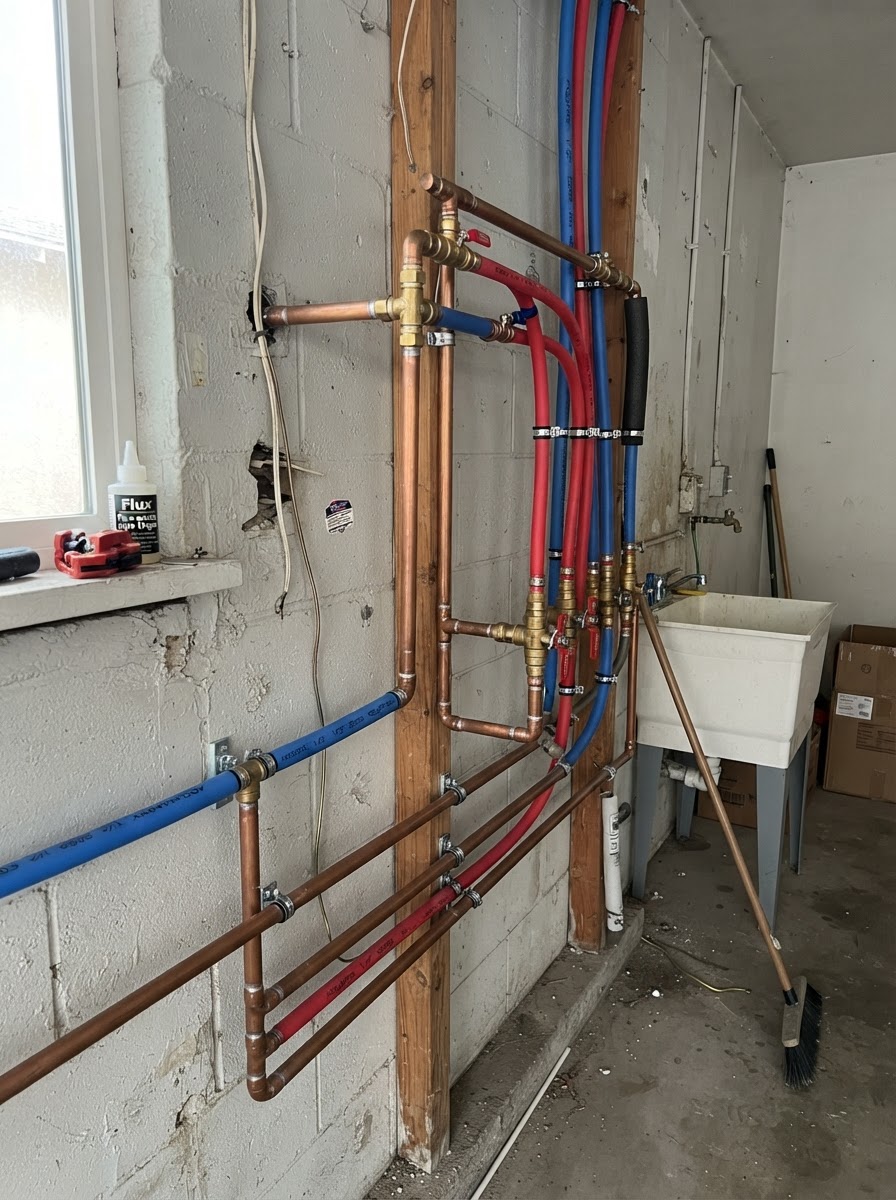 Plumbing environment 3: fixtures, pipes, and water heater components in a San Diego property