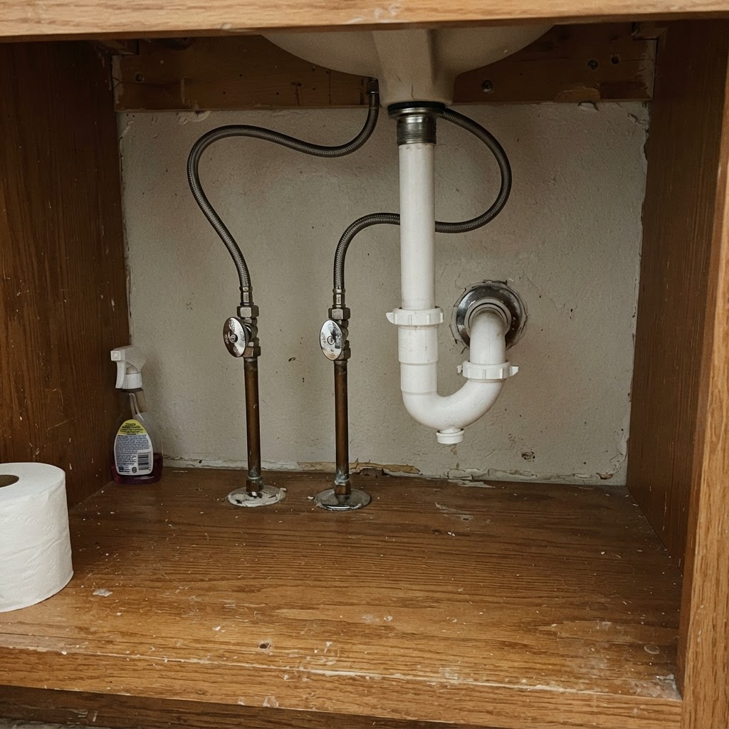 Plumbing environment 1: fixtures, pipes, and water heater components in a San Diego property