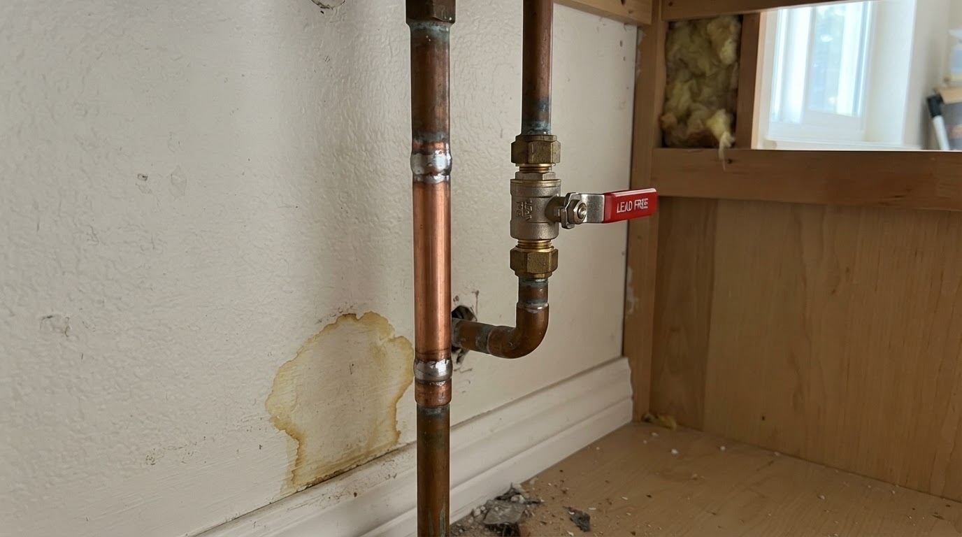 Copper and PEX water supply pipes routed through a San Diego home crawlspace