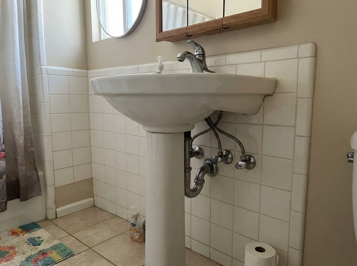 Plumbing fixtures and supply lines ready for a service visit