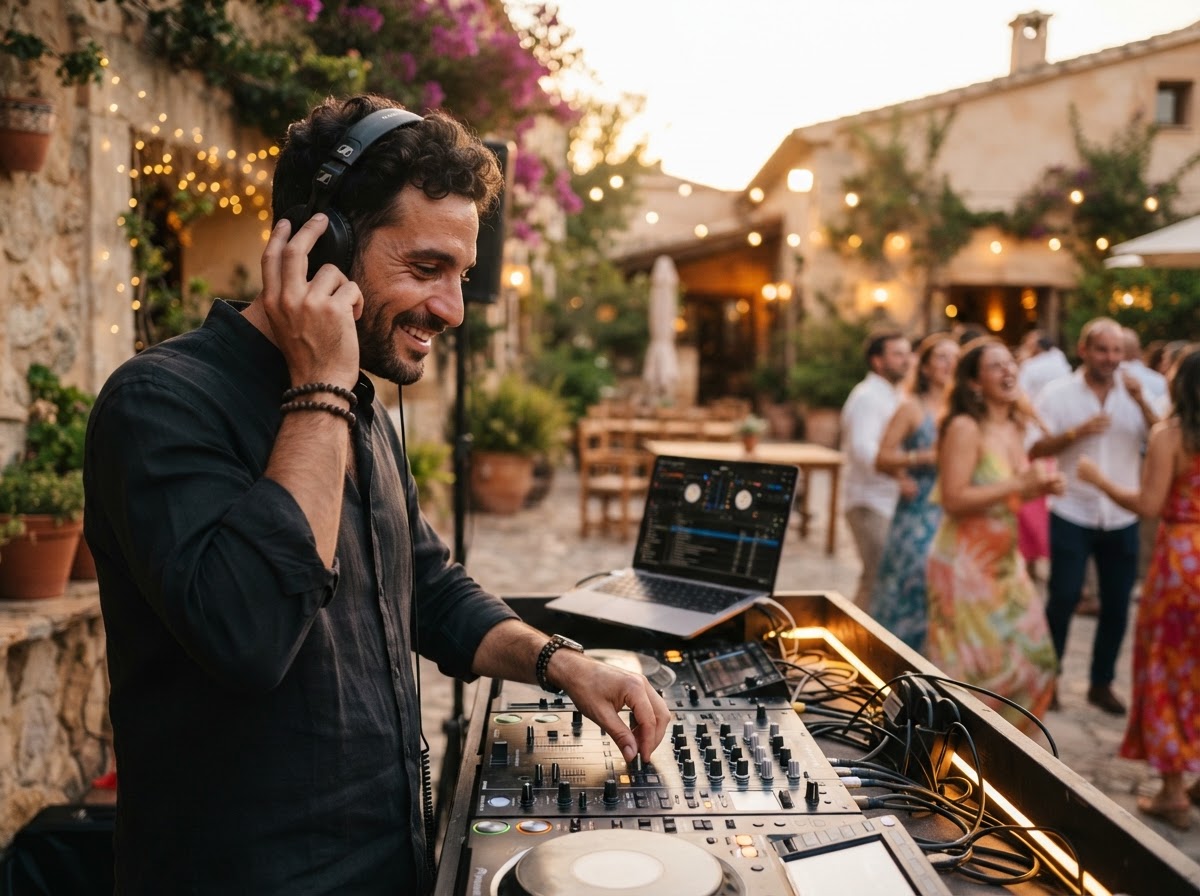 DJ leyendo el ambiente de una celebración al atardecer en Ciudad Real
