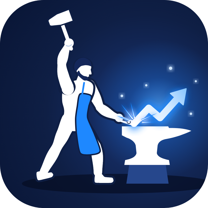 Forged Agency logo – a blacksmith forging a growth arrow