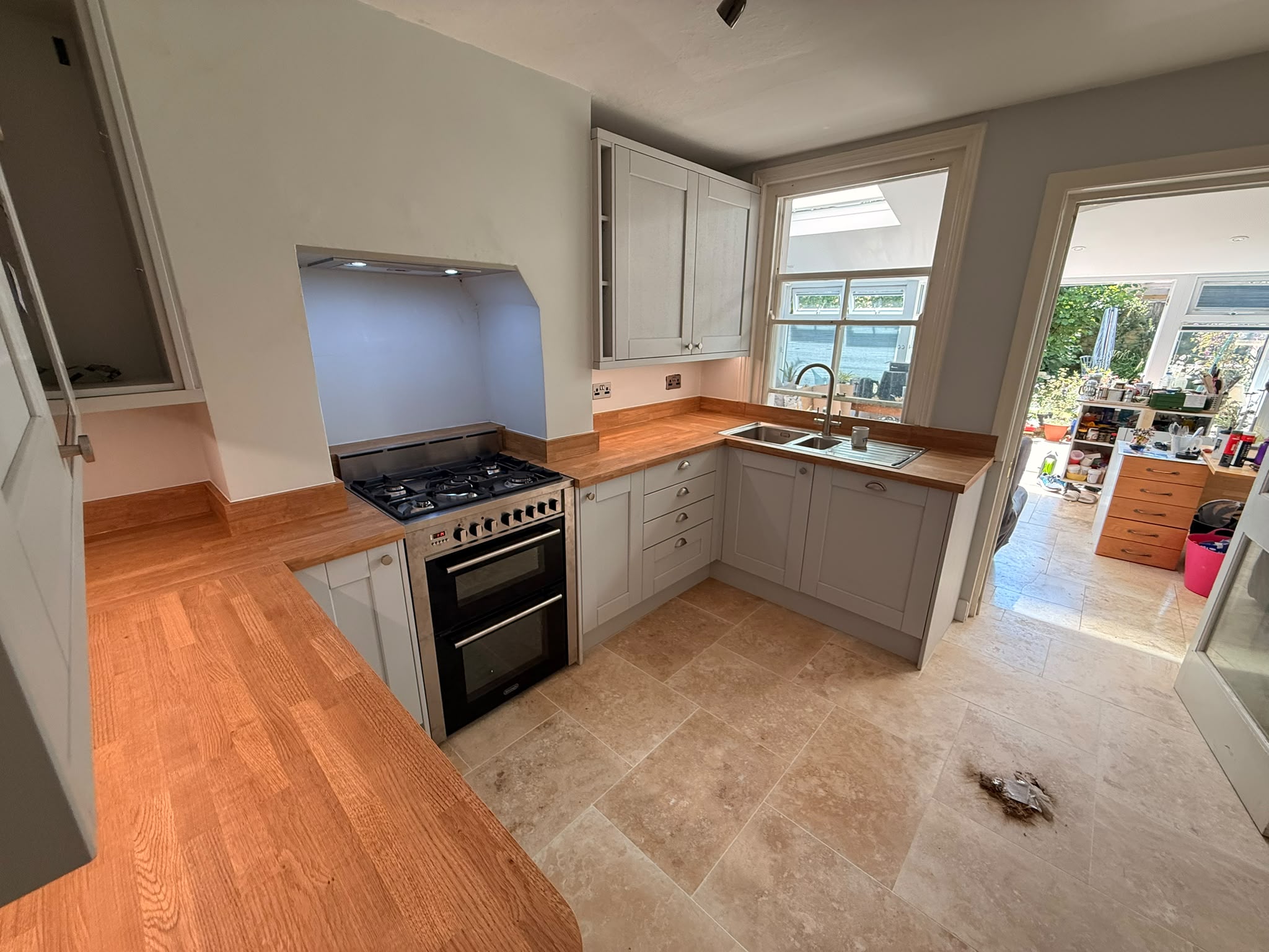 Fitted shaker kitchen with solid oak worktops — Andover