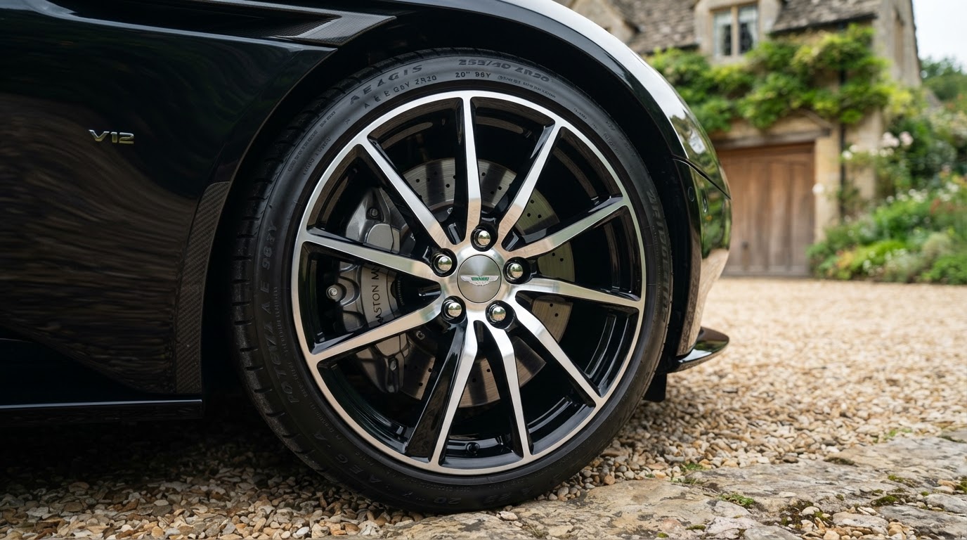 A refurbished alloy wheel restored to a flawless finish after refurbishment