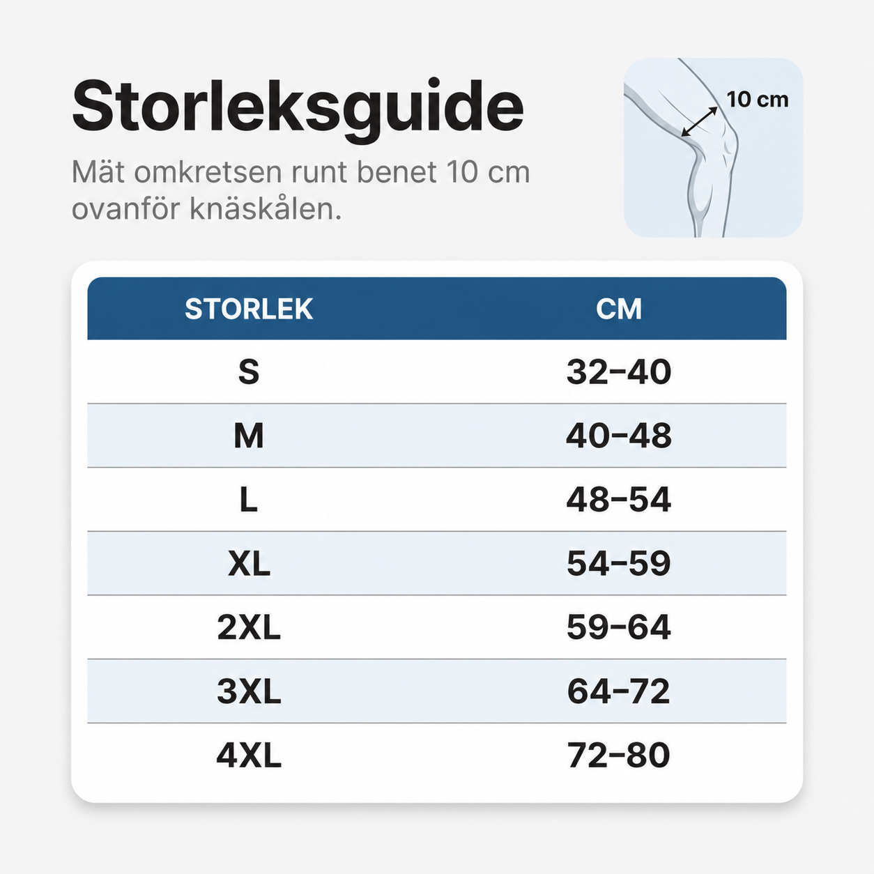 Storleksguide för SOVEL BambuEase™ knästöd