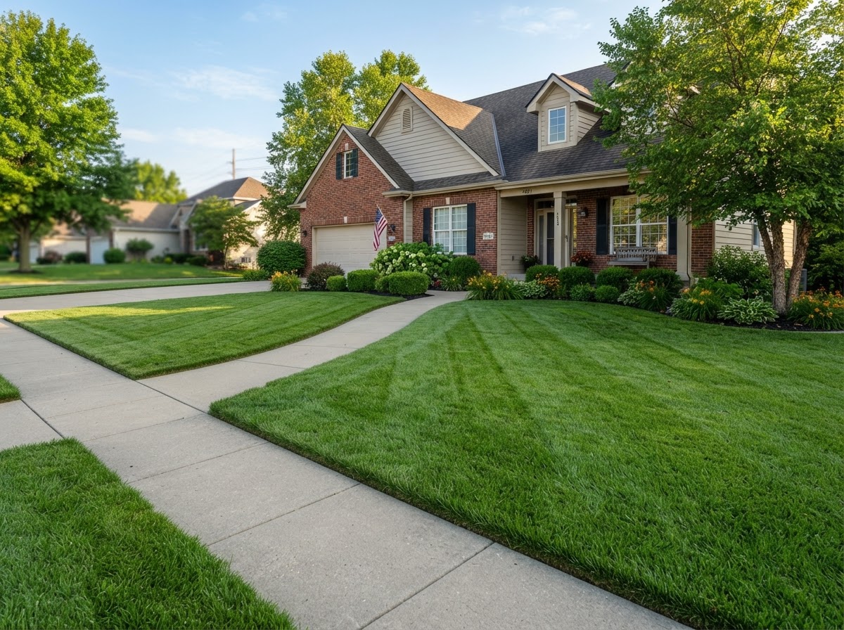 Neatly mowed residential lawn with clean edges