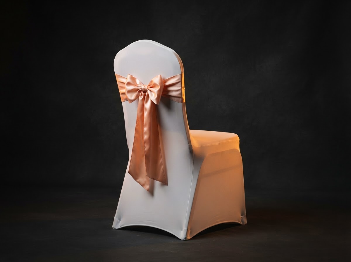 Silla con forro blanco ajustado y lazo decorativo
