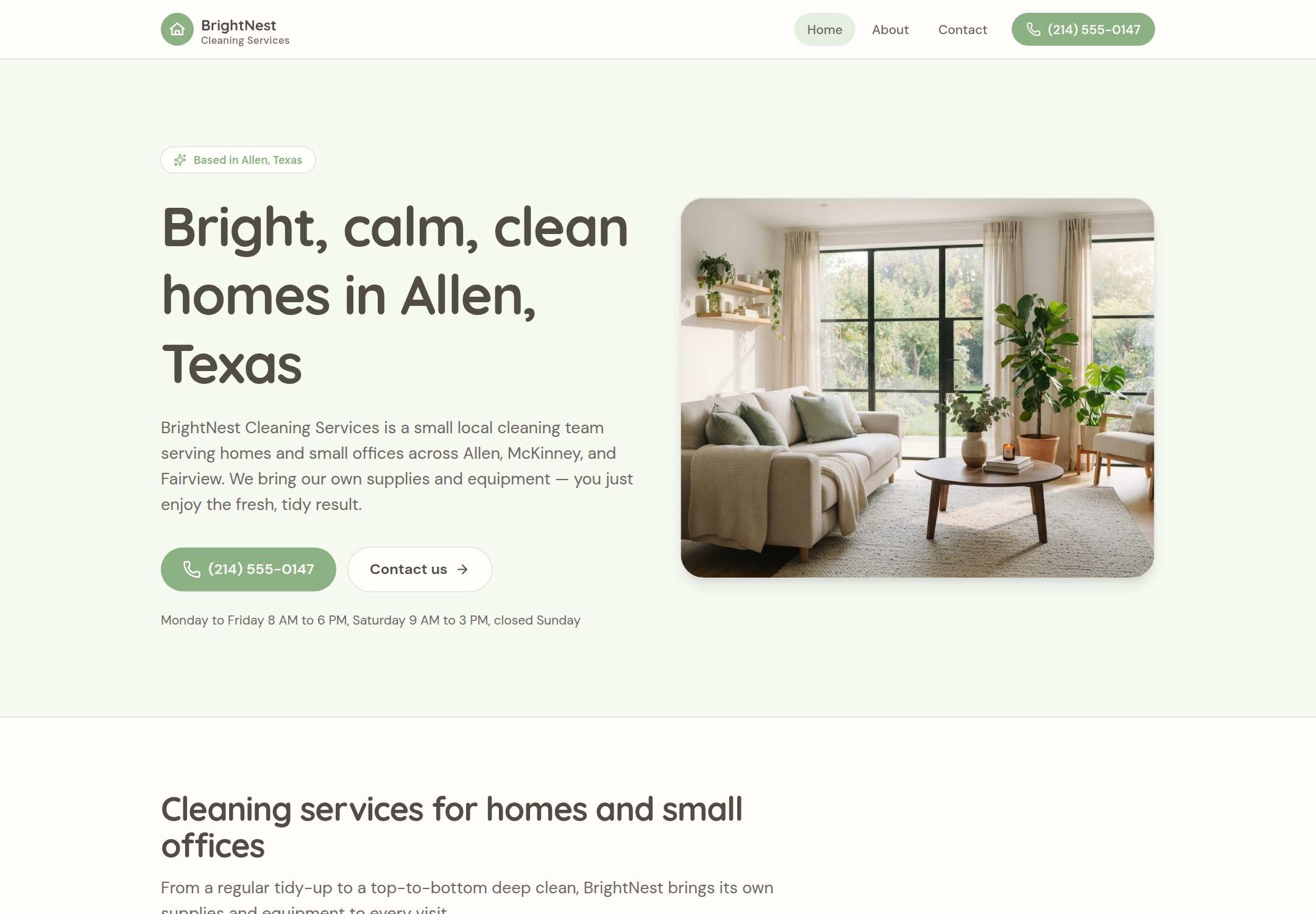 BrightNest Cleaning Services website sample preview