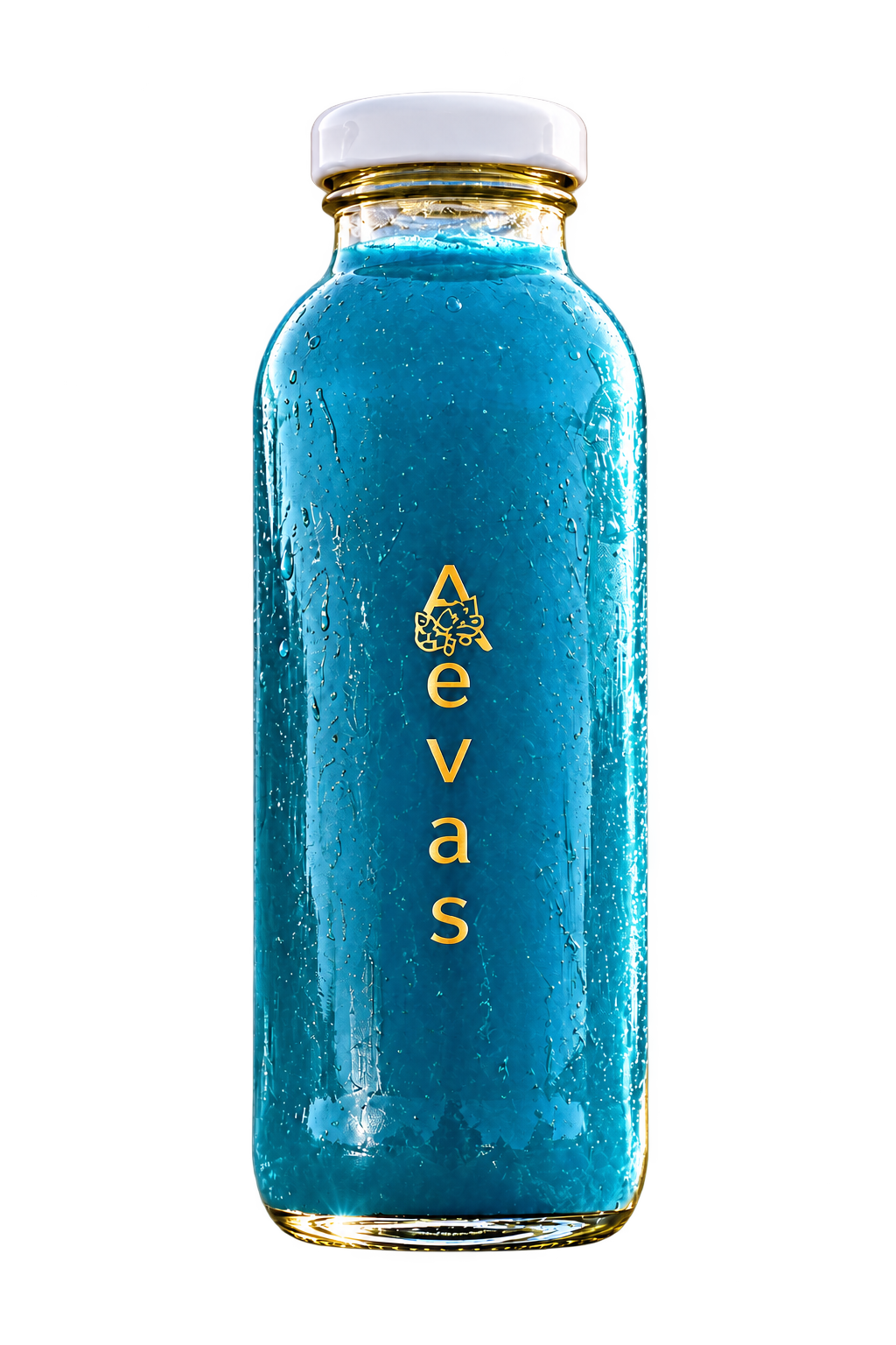 AEVAS 16 oz Caribbean Blues cold-pressed juice glass bottle