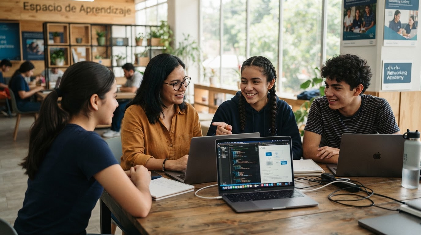 Jóvenes salvadoreños aprendiendo con tecnología