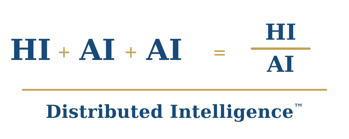 Distributed Intelligence™ logo: HI + AI + AI = HI over AI