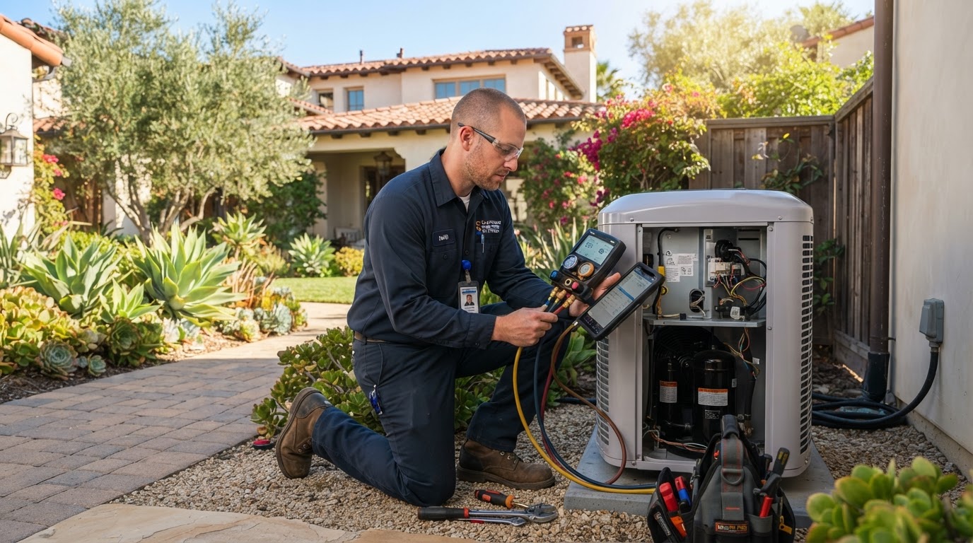 American Coast HVAC technician servicing heating and air conditioning equipment
