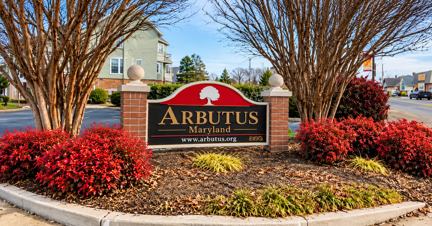 Arbutus Maryland town welcome sign monument