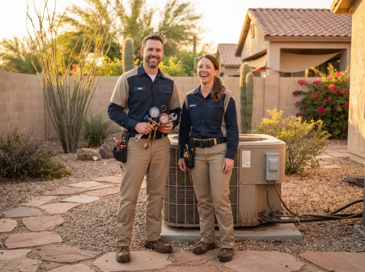 Tom and Jordan Reyes, the husband-and-wife owners of Dusty Cactus Heating and Cooling