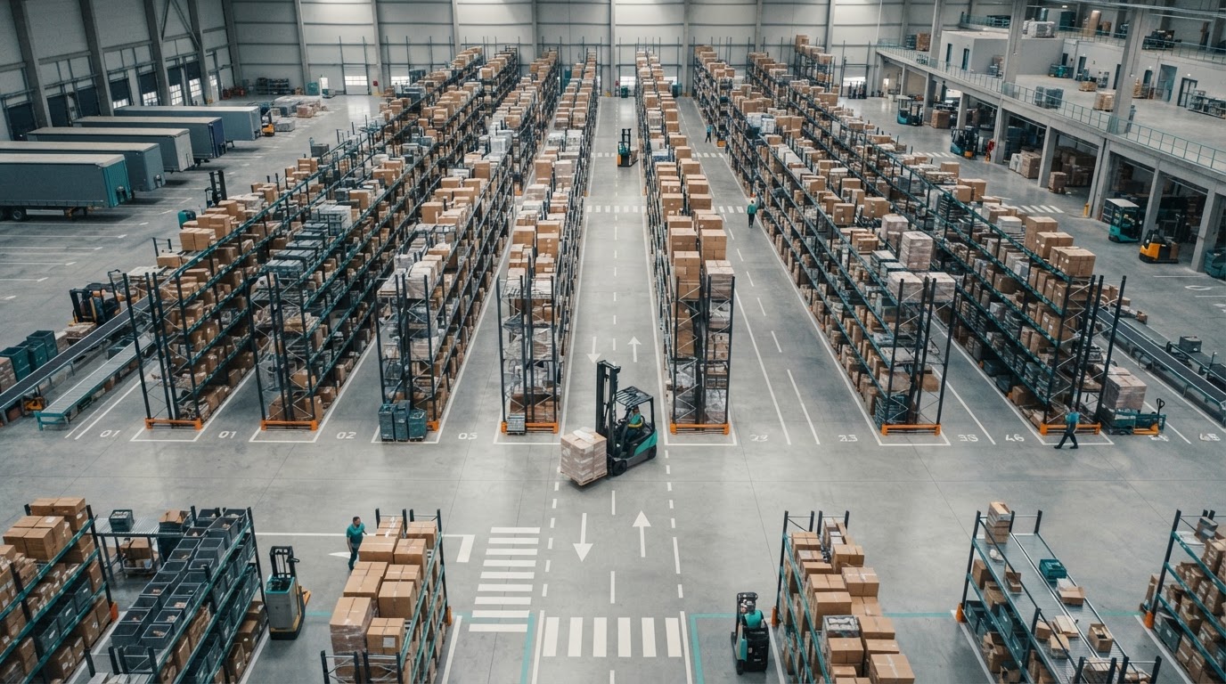 Aerial view of an organized logistics operation