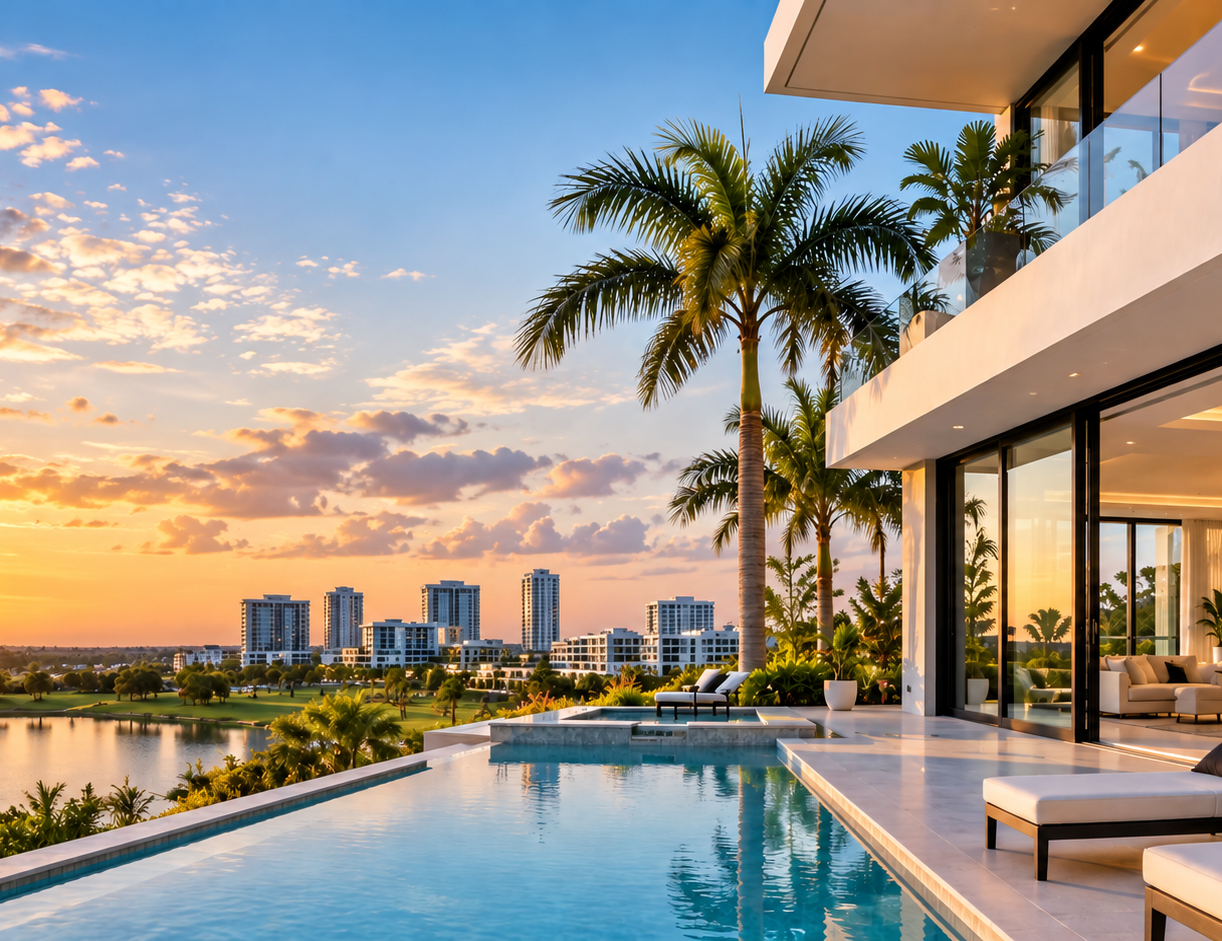 Vista panorámica de Orlando, Florida al atardecer